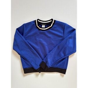 In Style Women Royal Blue Quilted Diamond Sweatshirt Striped Neck Size M 16654D